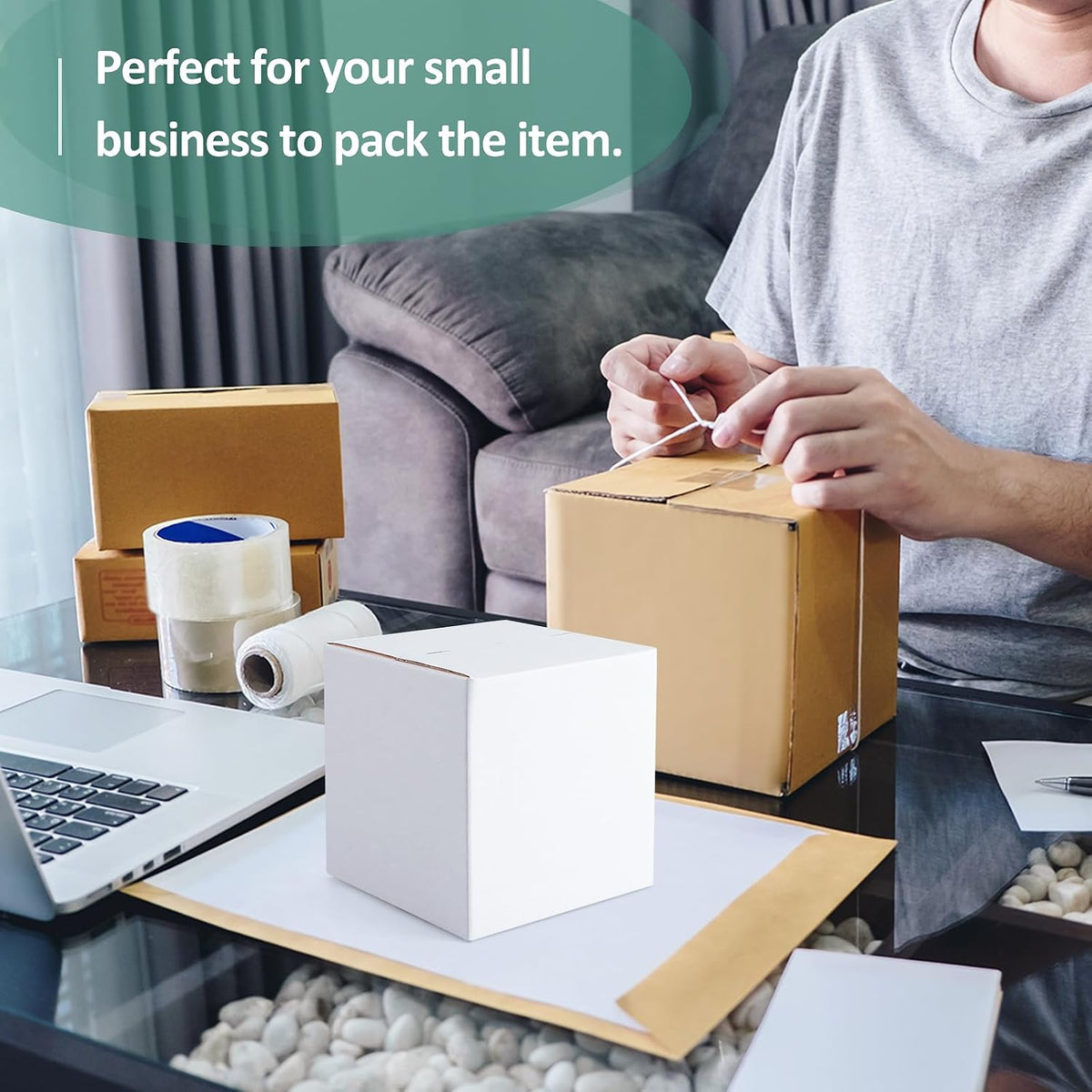 30 Pack Small Shipping Boxes Assorted Sizes, 4x4x4 & 5x5x5 & 6x6x6 10 PCS Each Small Boxes, White Corrugated Box