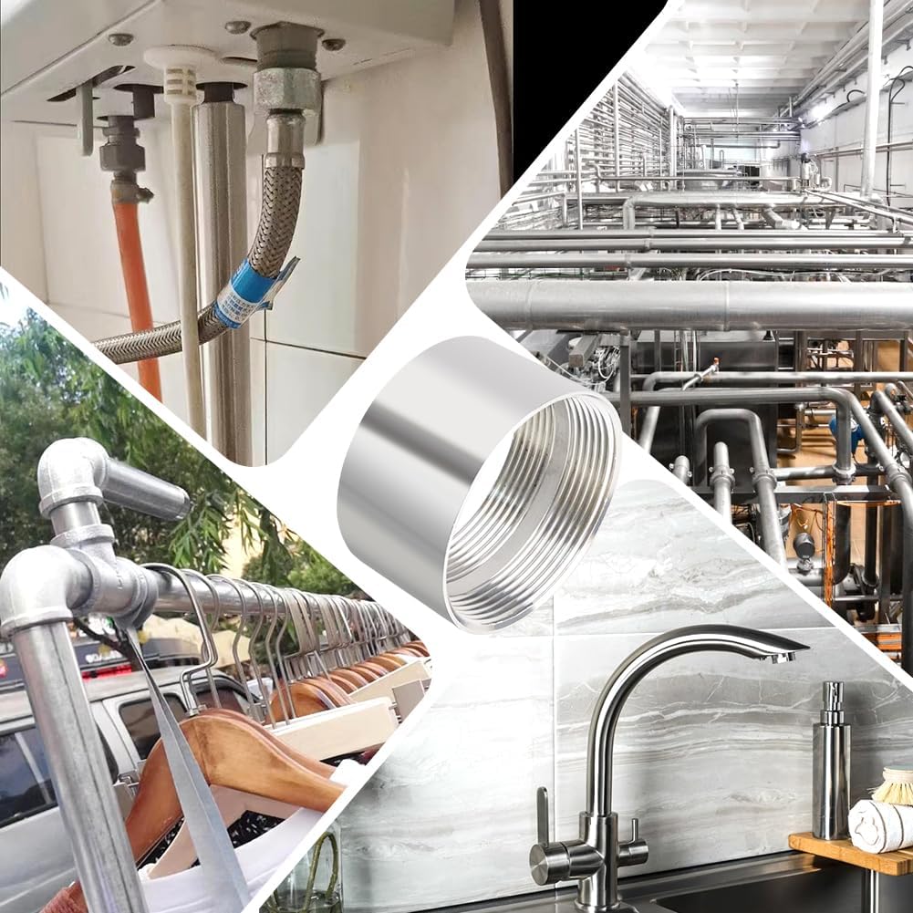 Quickun 304 Stainless Steel Pipe Coupling Fitting, 3/4" x 3/4" Female Pipe Coupler Connector Adapter Fitting (1.4" Length)