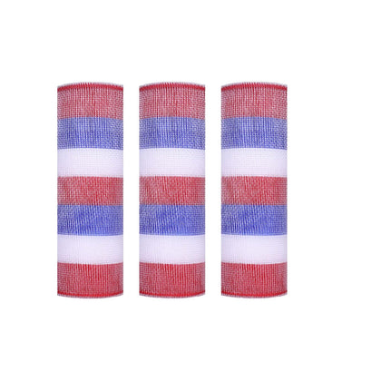 3 Rolls Red White Blue Stripe Deco Mesh Ribbon for Patriotic Wreath