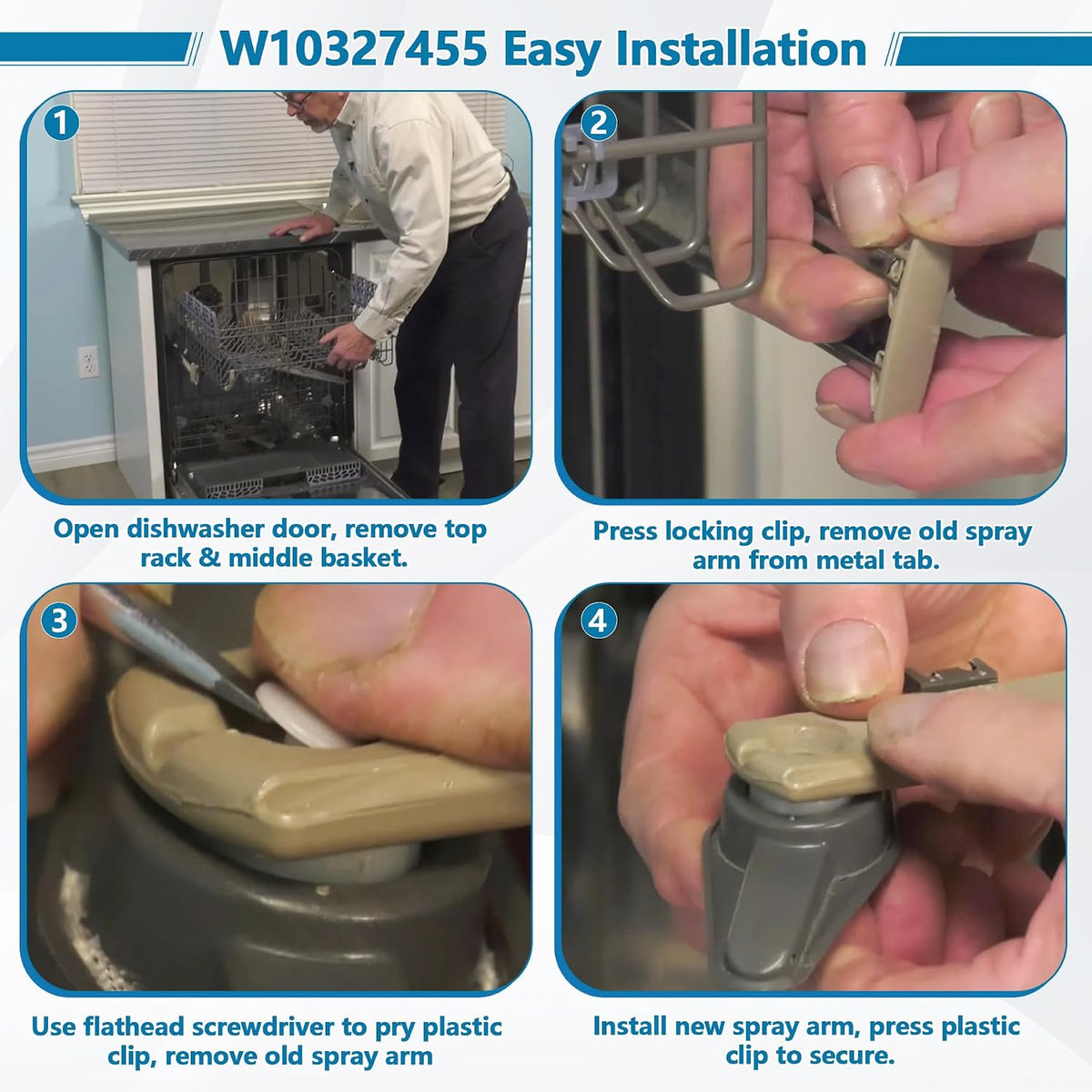 W10327455 WPW10327455 Dishwasher Upper Spray Arm Compatible with Whirlpool Kenmore Kitchen Aid Maytag Dishwasher Replaces AP6019626 1937861 PS11752935 WDT730PAHZ0 WDT970SAHZ0 WDT750SAHZ0 WDTA50SAHZ0