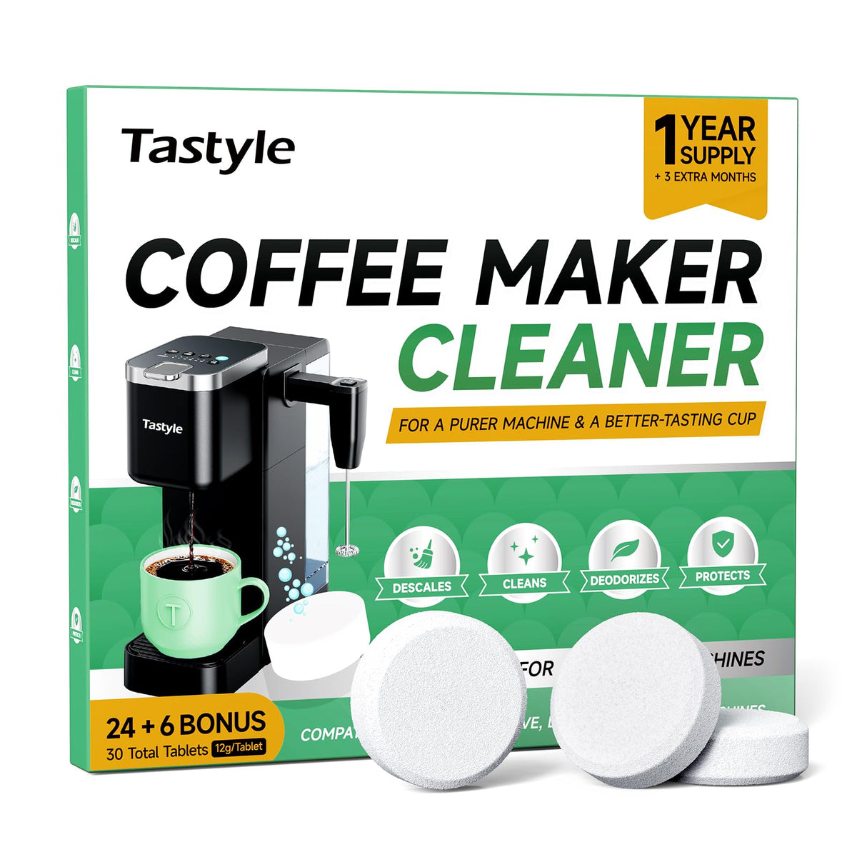 Coffee Maker Descaler Cleaner Tablets - 30 Count, Remove Limescale