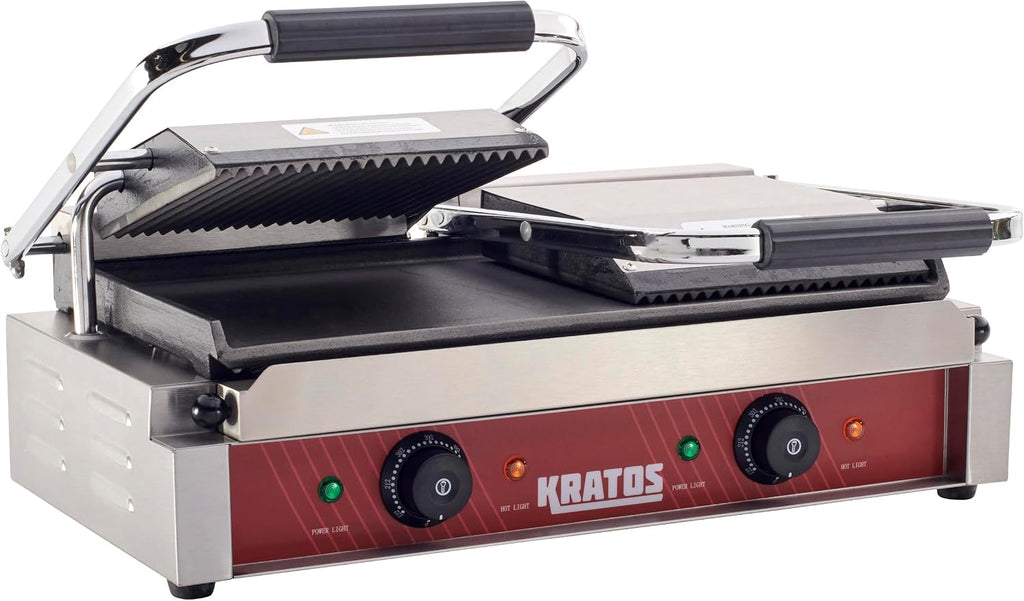 Commercial Panini Sandwich Grill Grooved Top w/Smooth Bottom Plate