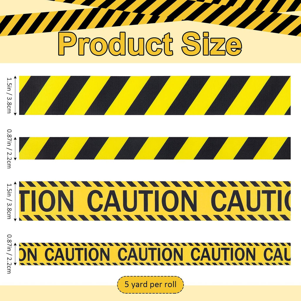 4 Roll 20 Yard Caution Ribbon Black Yellow Halloween Warning Tape