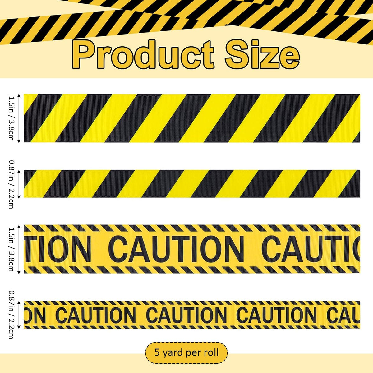 4 Roll 20 Yard Caution Ribbon Black Yellow Halloween Warning Tape