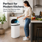 13 Gallon Touchless Trash Can, White, PP Plastic