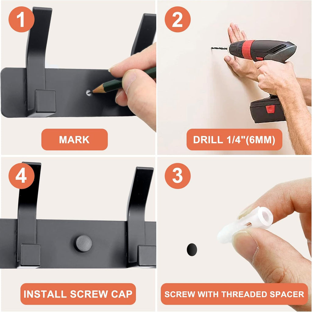 Coat Rack Wall Mounted,5 Coat Hooks for Hanging Coats,Heavy Duty Metal Double Hook Rack Hook Rail,Coat Rack with