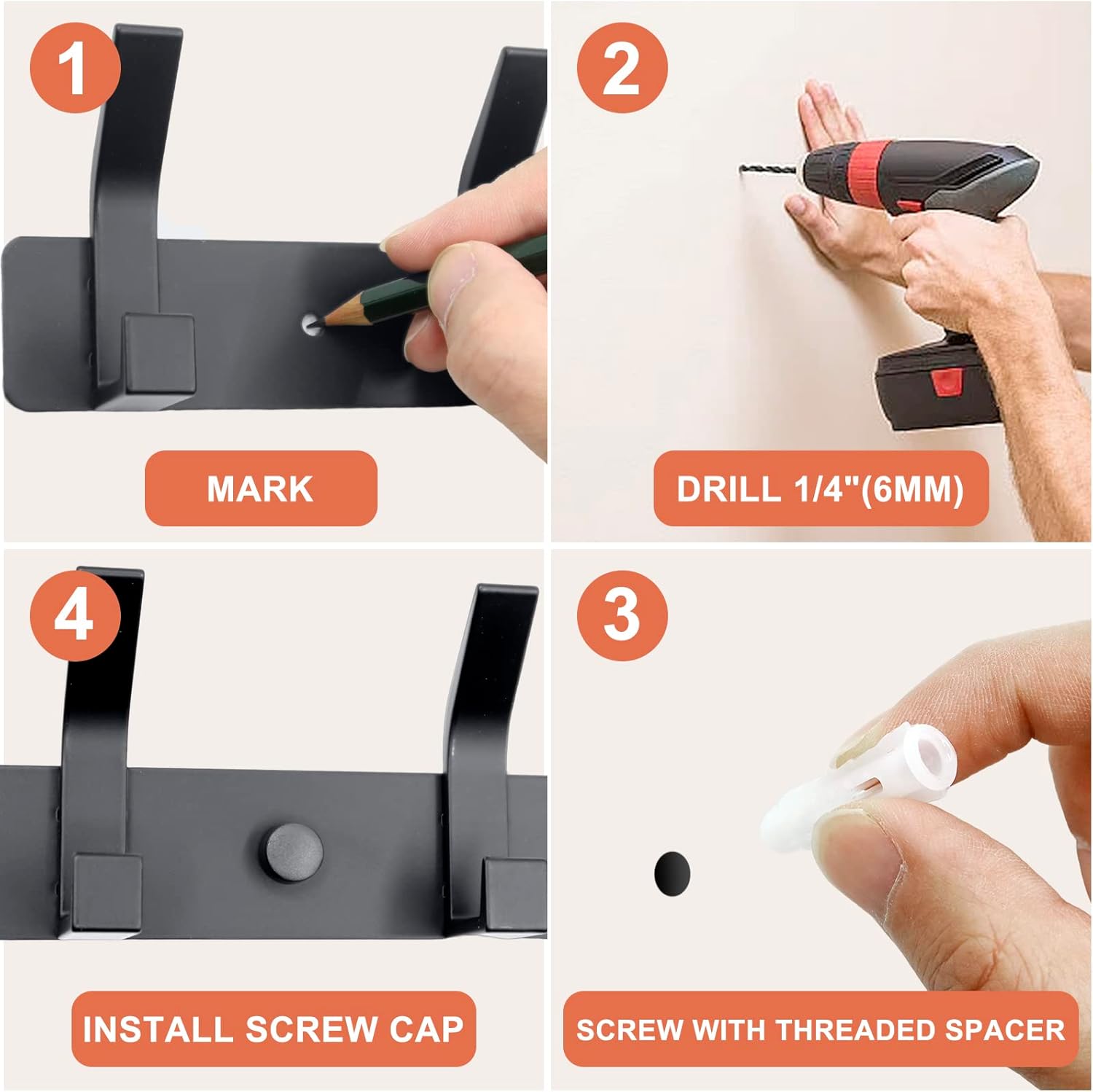 Coat Rack Wall Mounted,5 Coat Hooks for Hanging Coats,Heavy Duty Metal Double Hook Rack Hook Rail,Coat Rack with
