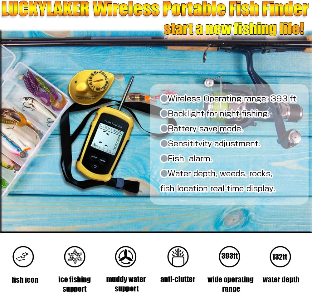 Sonar Handheld Fish Finder Transducer Portable Water Depth Finder Boat Kayak Wireless Transducer Fish Finders
