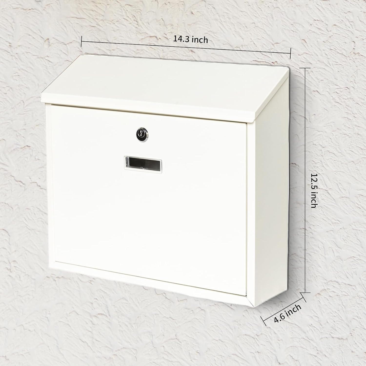 Wall Mount Locking Mailbox, White Modern Mail Box for Outside, Galvanized Steel Large Capacity 14" Mailbox for House