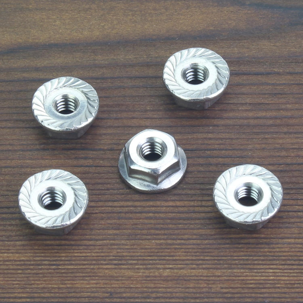 HELIFOUNER 100 Pieces #8-32 Flange Nuts, Serrated Flange Hex Lock Nuts Assortment Kit, 304 Stainless Steel (18-8), Bright Finish, Coarse Thread