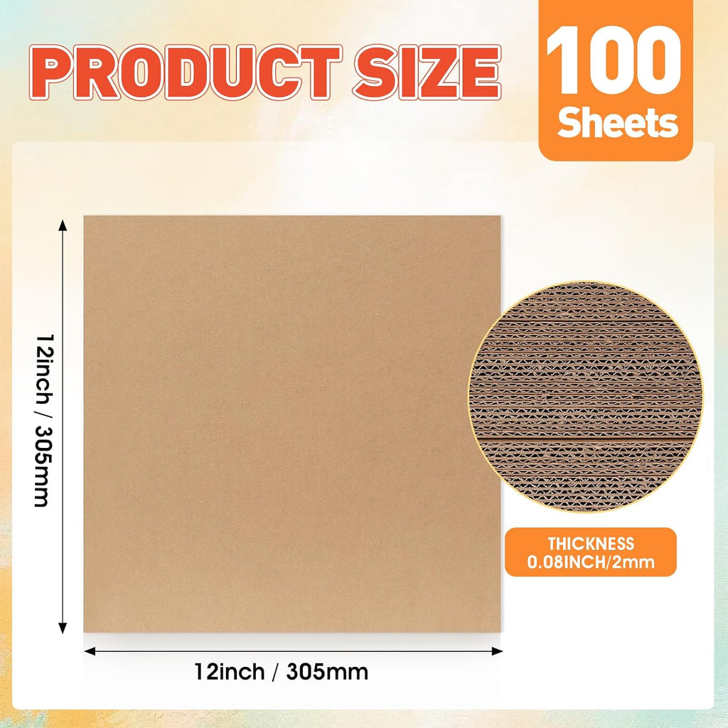 100 Pack 12x12 In Corrugated Cardboard Sheets, Flat Square Cardboard