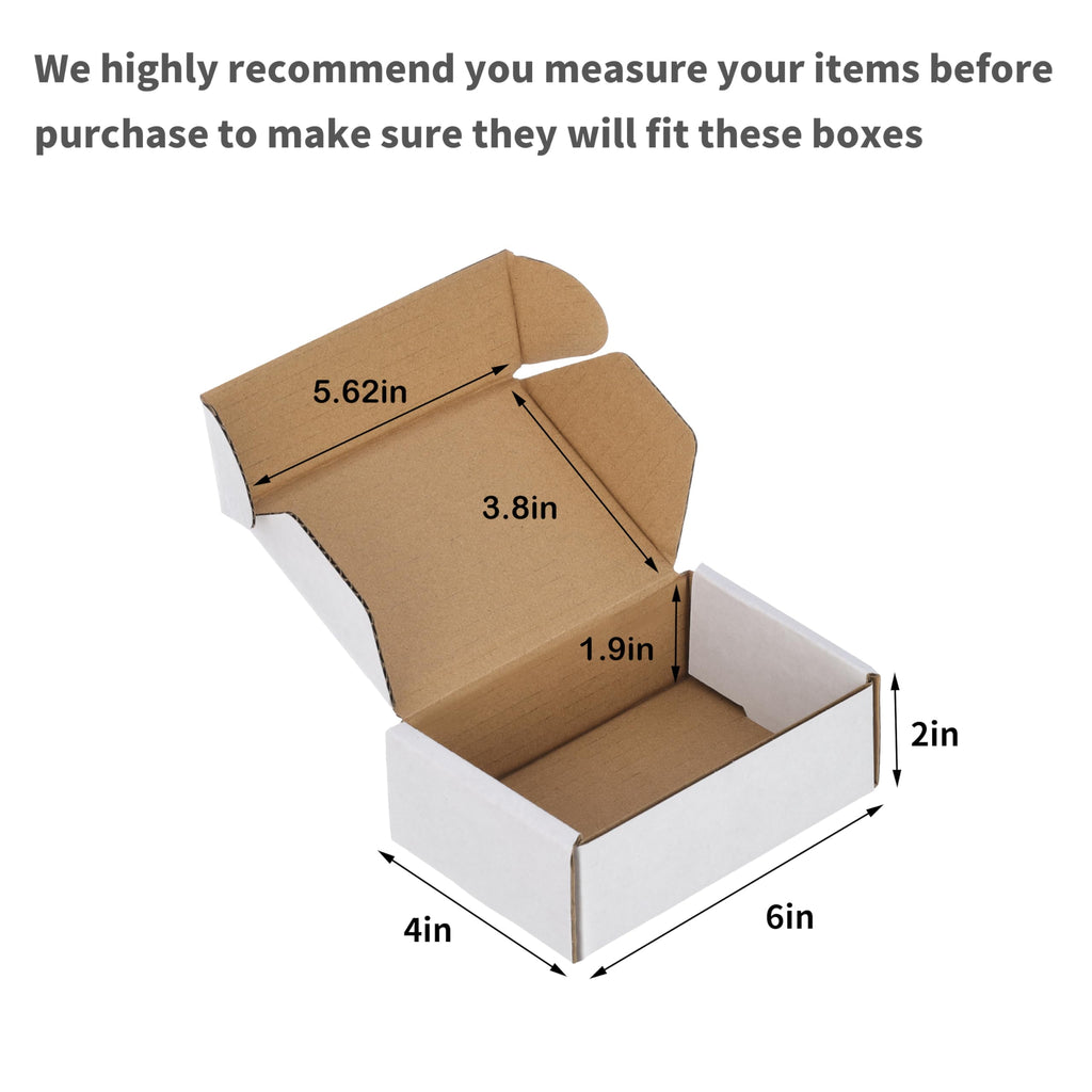 100 Pack 6x4x2 inches Small Shipping Boxes, Kraft Corrugated Cardboard Boxes for Mailing Packing, White