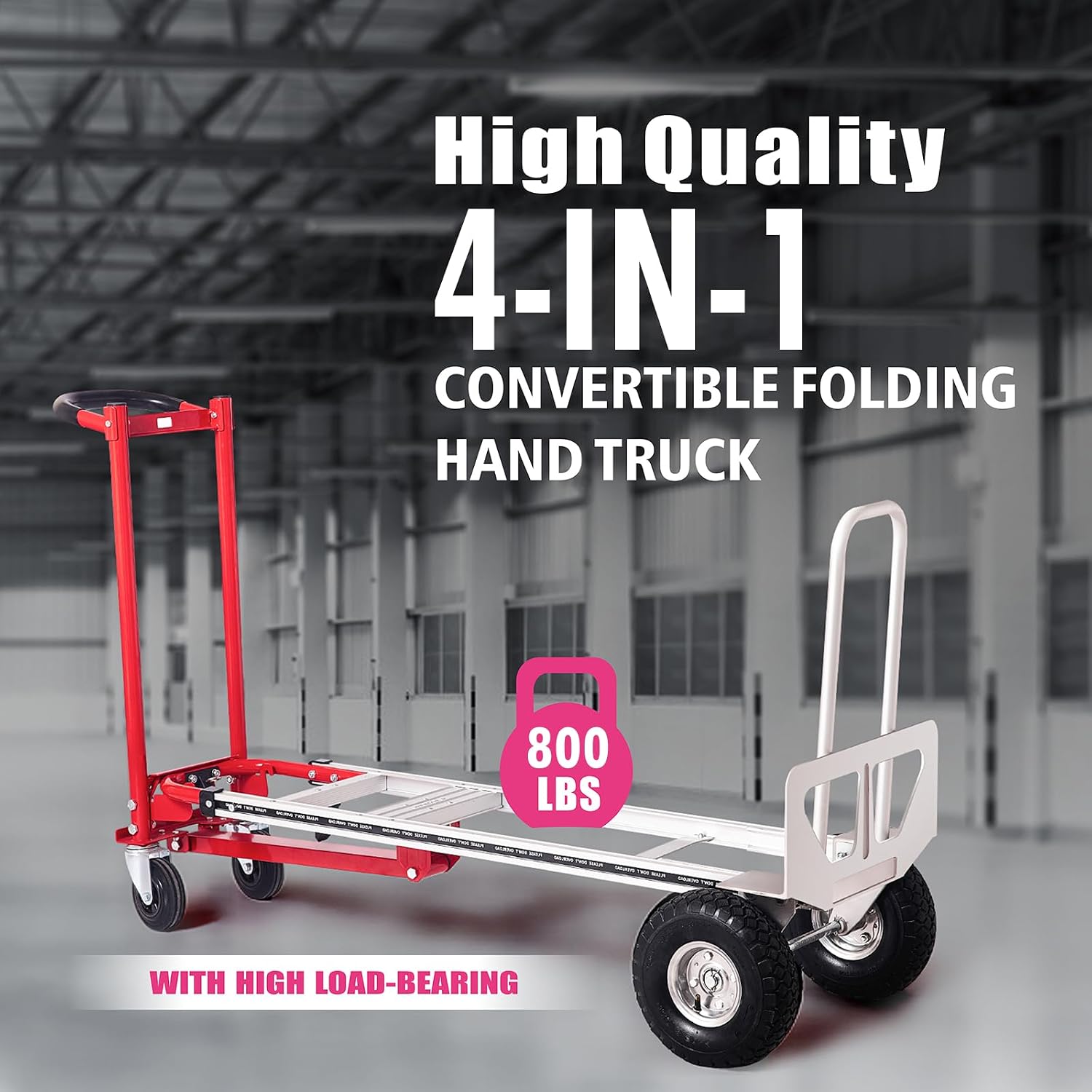 Folding Hand Truck Dolly, 4 in 1 Aluminum Dolly Heavy Duty with Rubber Handle, Folding Truck 770LB Capacity Weigth