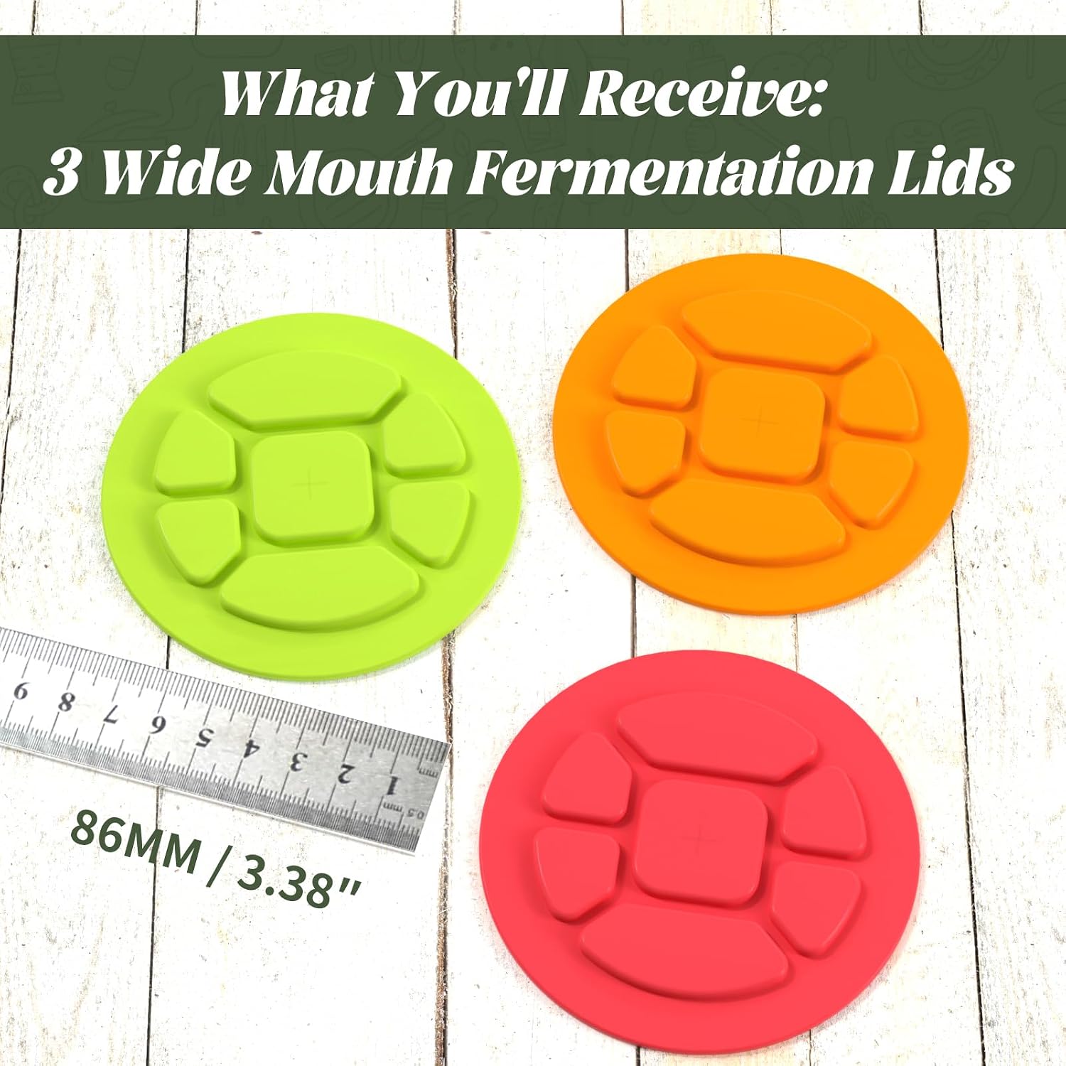 Garden to Jar Fermenting: 3-Pack Wide Mouth Fermentation Lids (86mm) for Ball & Kerr Mason Jars | Self-Burping