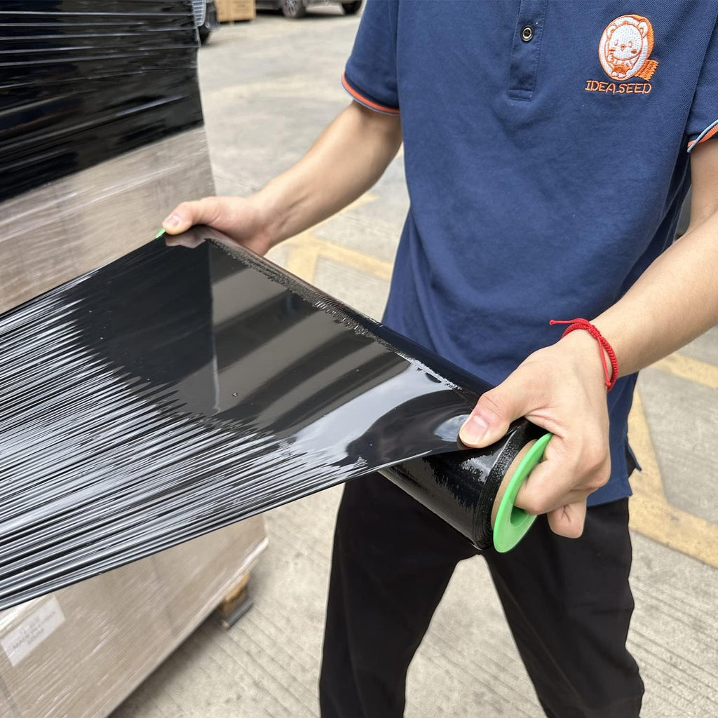 2-Pack Black Stretch Wrap 18" x 1000 Feet 80 Gauge Industrial Strength with Plastic Handle, Plastic Pallet Supplies