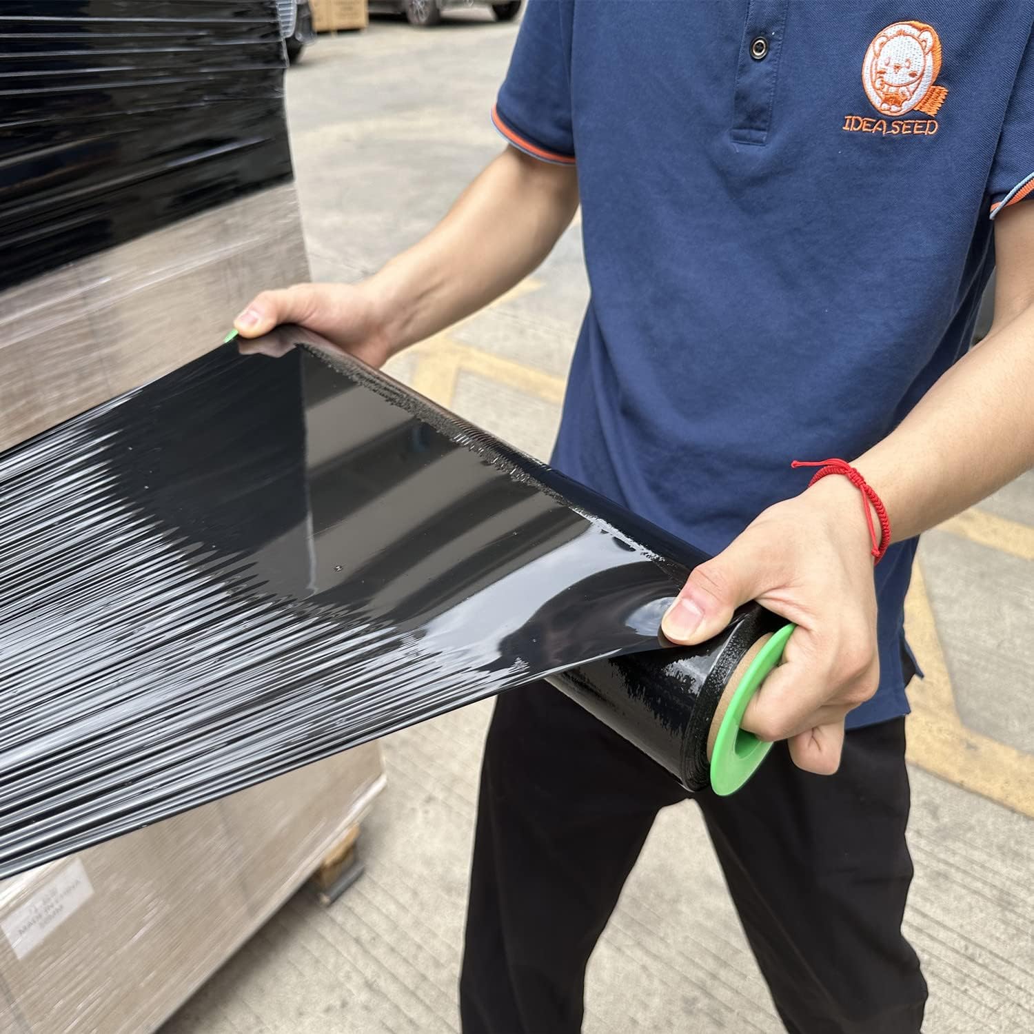 2-Pack Black Stretch Wrap 18" x 1000 Feet 80 Gauge Industrial Strength with Plastic Handle, Plastic Pallet Supplies
