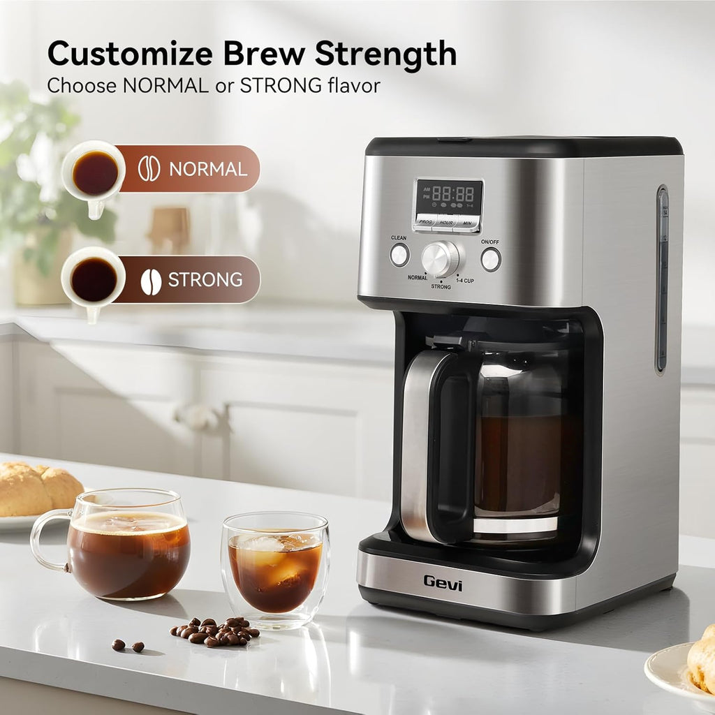 14-Cup Drip Coffee Maker, Programmable Timer, 2H Warm, Strong Brew | 14-Cup Drip Maker for Normal & Strong Brew, 2H