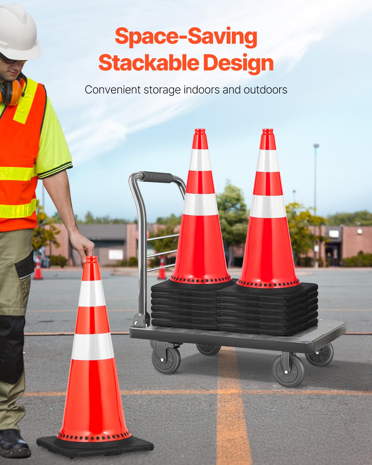 Safety Cones, 8 Pack 30" Traffic Cones, PVC Orange Construction Cones with Reflective Collars and Black Weighted Base