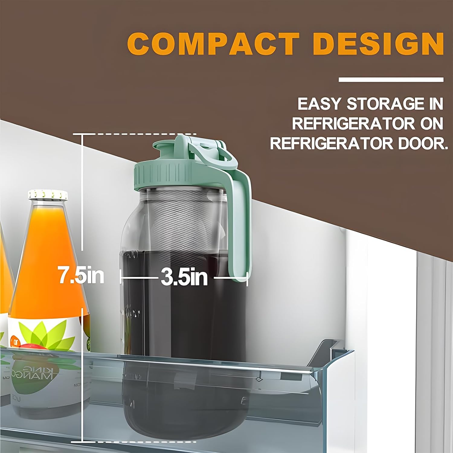 Cold Brew Coffee Maker, 32 oz Glass Mason Pitcher | 100μm stainless steel filter, wide mouth design, leak-proof lid