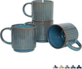 Stackable Ceramic Coffee Mug Set of 4, 16 Oz, Coffee Cups, Microwave Safe, Unique Reactive Glaze (Teal, 16 Oz)