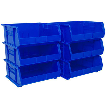 6 Pack AkroBins Plastic Storage Bins, Space-Saving Organizers, Blue