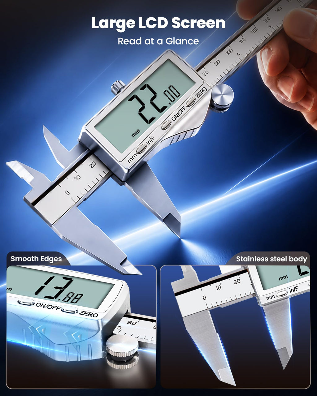 HARDELL Digital Caliper, 6" Rechargeable Calipers with Large LCD Screen