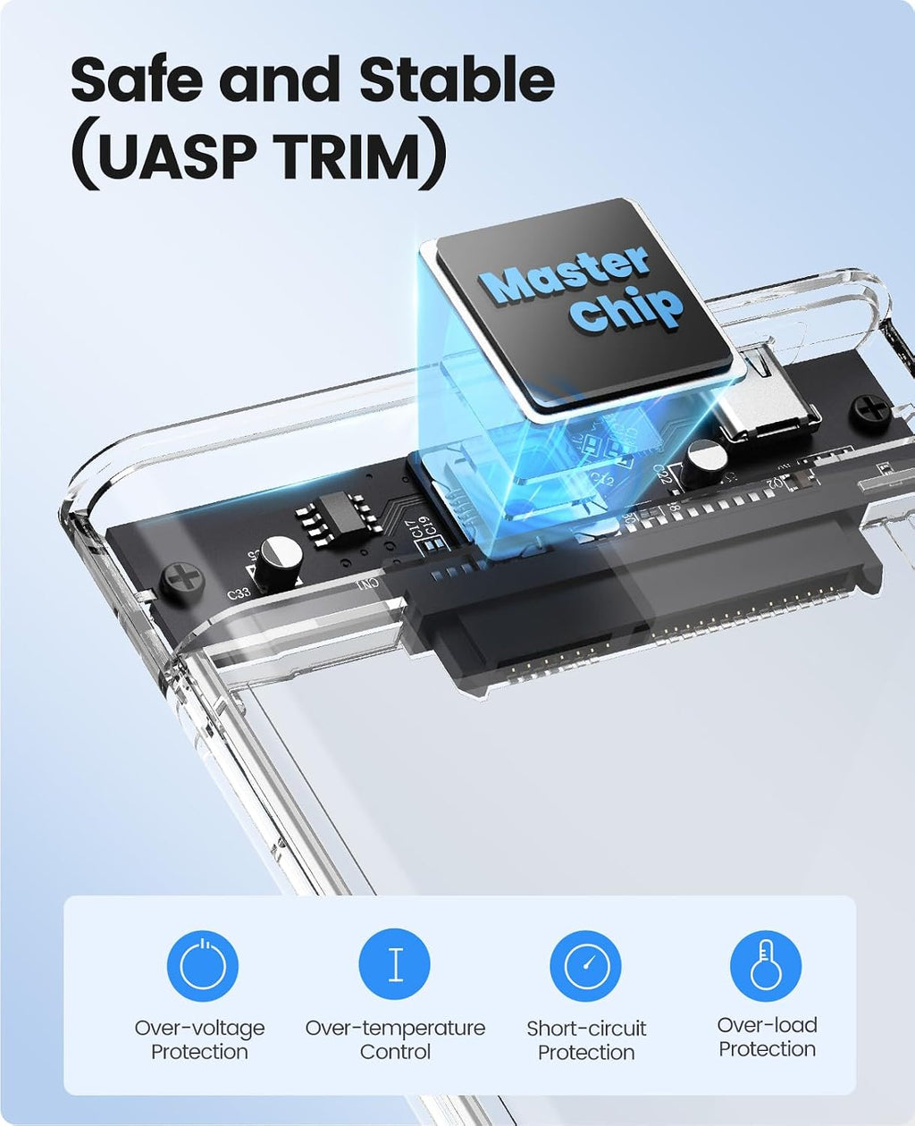 2.5 inch Hard Drive Enclosure SATA to USB C 3.1 Gen1 5Gbps External Hard Drive Case for 7/9.5mm HDD/SSD Support UASP