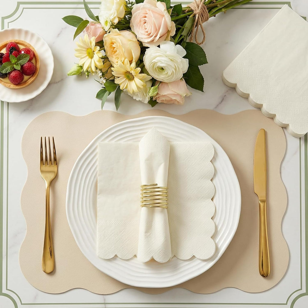 120 Pcs Cocktail Napkins Scalloped Ivory Paper Napkins