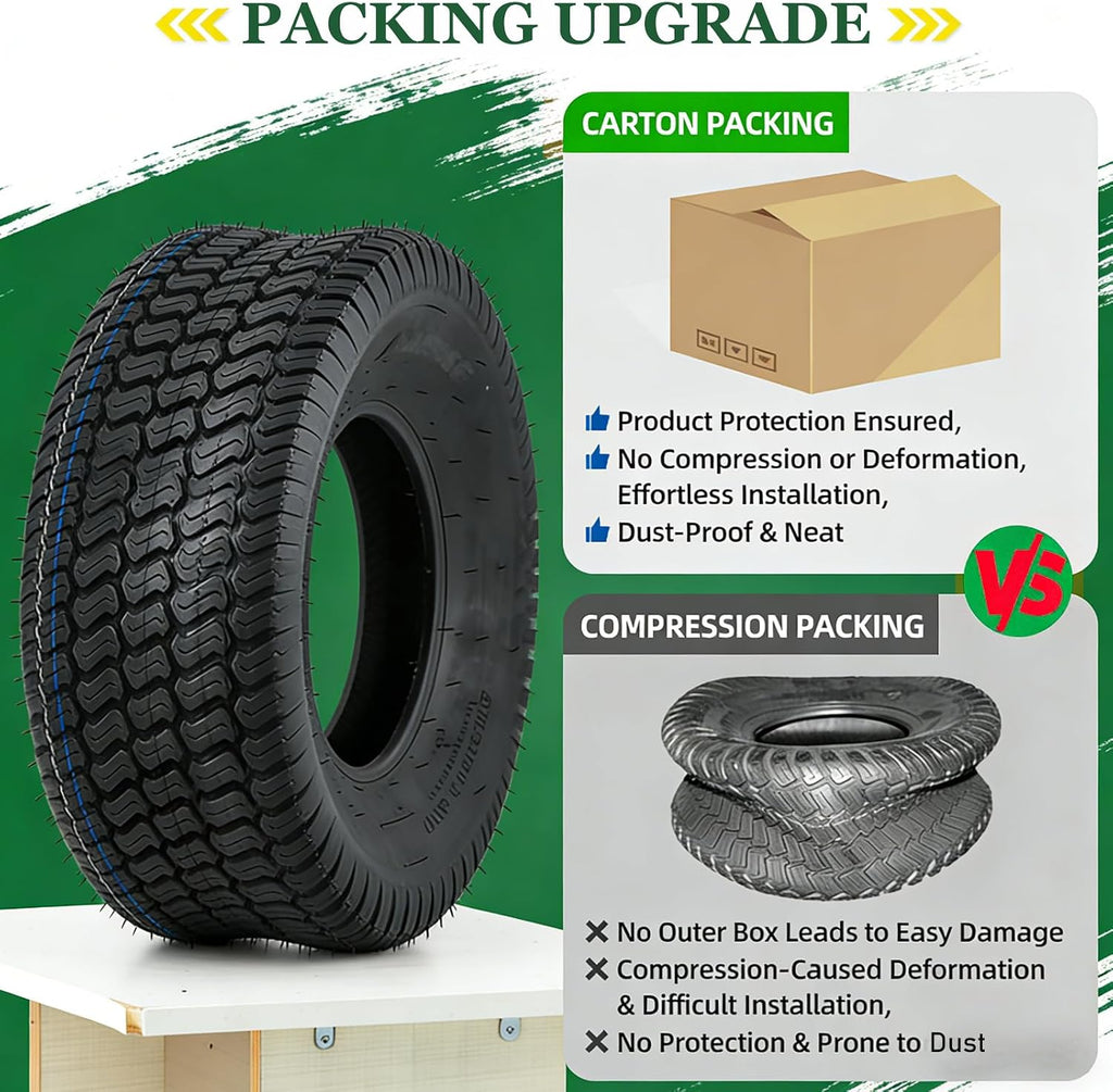 13x5.00-6 Lawn Mower Tires (Set of 2), 4Ply Tubeless Turf Tires for Riding Mower Garden Tractor, Turf Saver Lawn