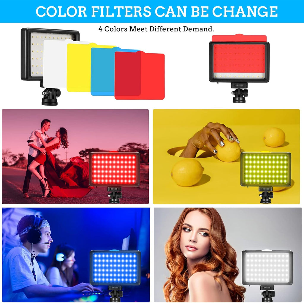 LED Video Light 2-Pack, 5600K Dimmable USB Camera Lighting Kit | Photography Lights with Mini Tripod & Colored