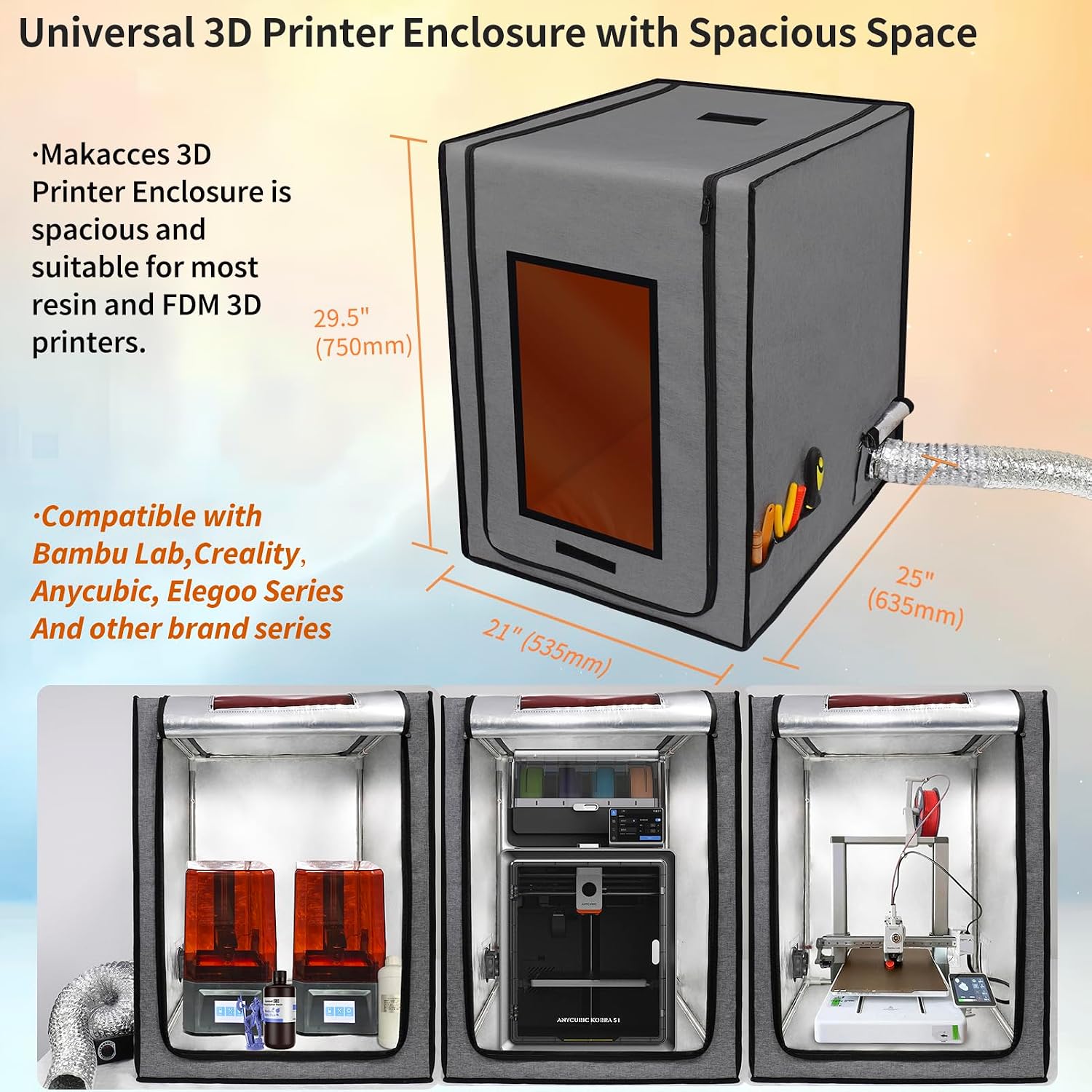 Upgraded Resin 3D Printer Enclosure with Ventilation Kit, Premium Fireproof Dustproof Tent Constant Temperature