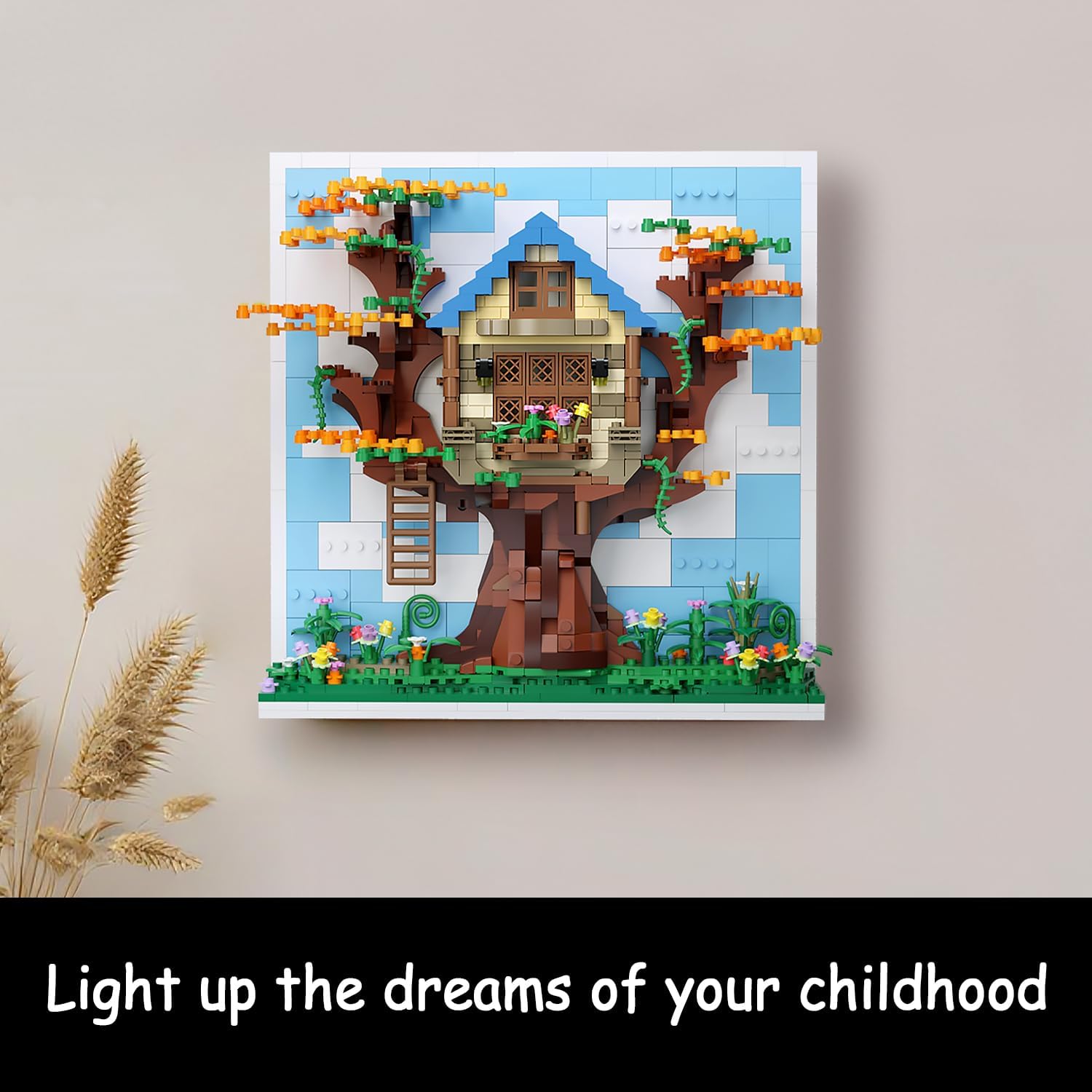 Micro Brick Eif Tree House Building Set, 3D Wall Art Home Office Decoration or Table Display, Creative Building Craft