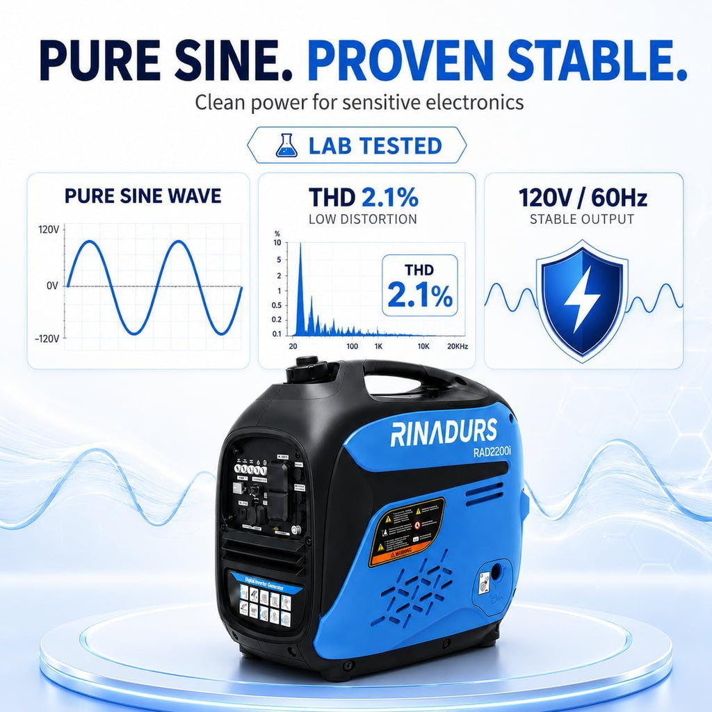 2200W Portable Inverter Generator, Fuel Efficient Gas Powered Generator with CO Sensor, Parallel Ready, Lightweight