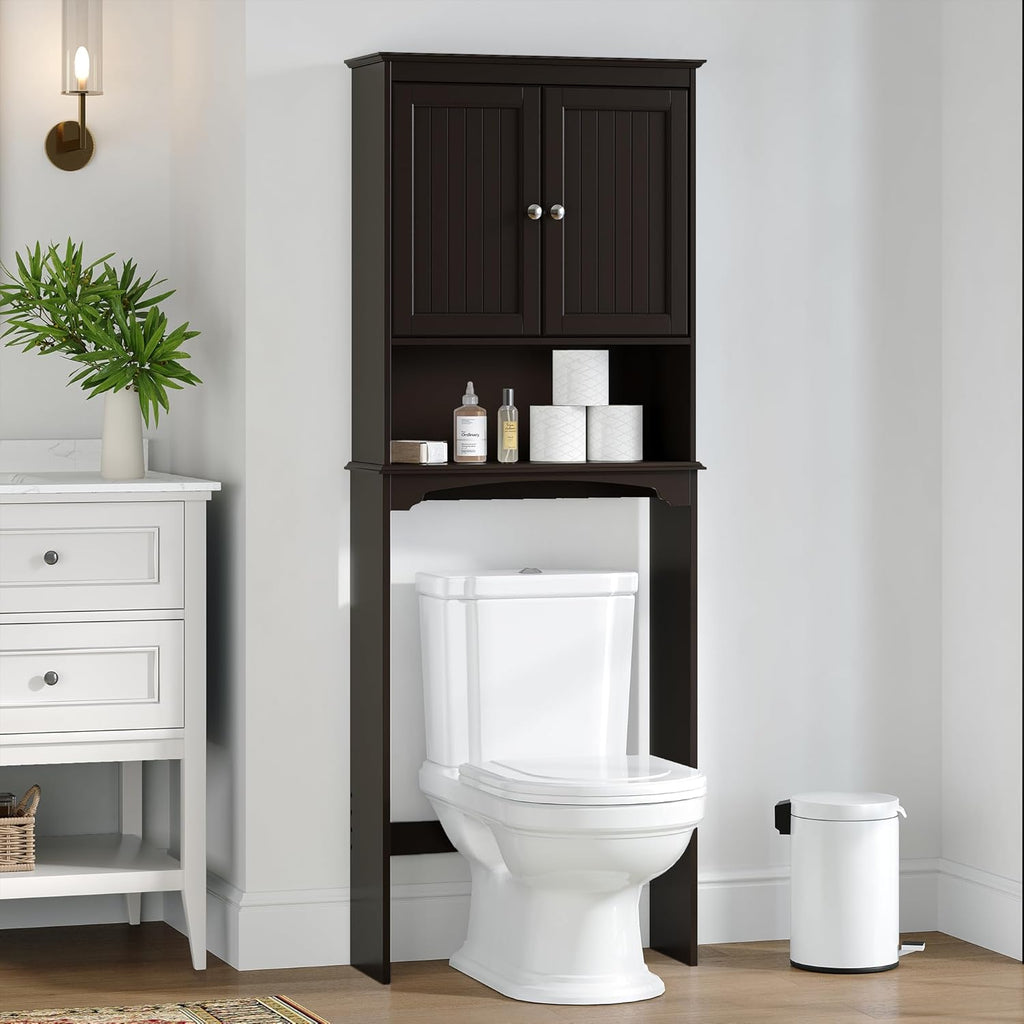 Over Toilet Storage Cabinet with Doors, Espresso Bathroom Organizer | FSC-Certified MDF, Raised Panel Doors