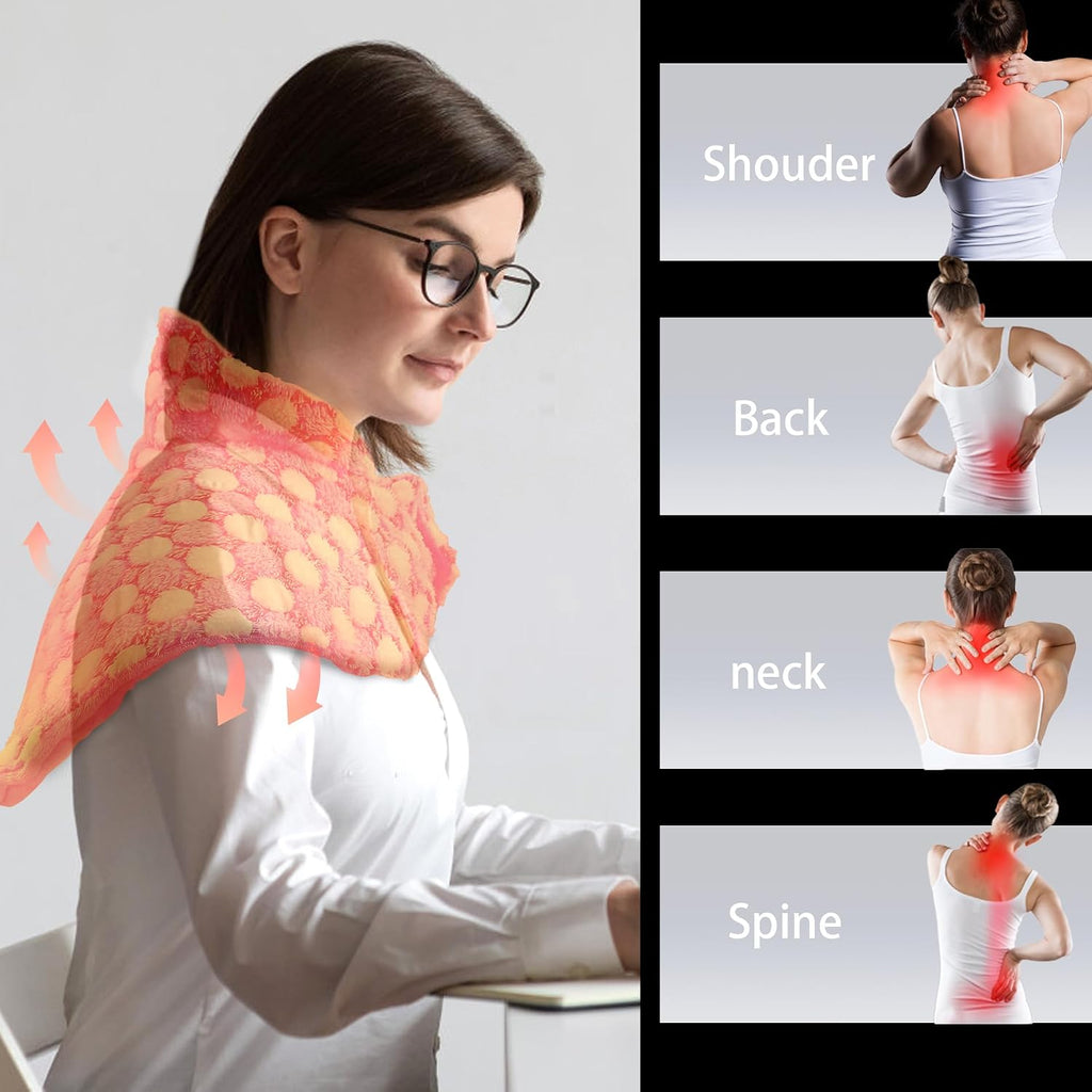 Full Weighted Heating Pad for Neck and Shoulders, Pasonio Large Electric Heated Wrap for Cramps and Pain Relief