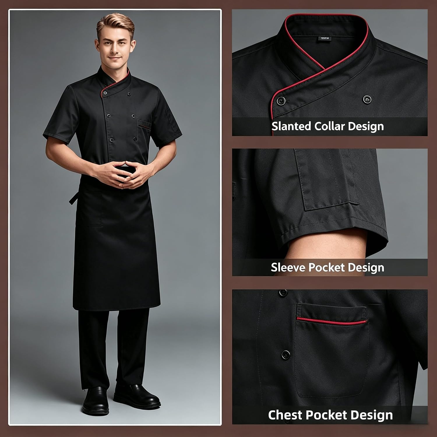 Men's Chef Coat Uniform Short Sleeve Chef Jacket Breathable Chef Uniform for Kitchen, Restaurant, Bakery