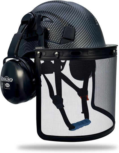 Chainsaw Safety Hard Hats with Mesh Face Shield and Ear Muffs Forestry Safety Helmet Outdoor Work Head Protection