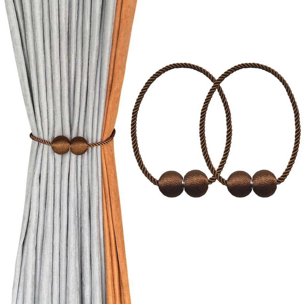 2 Pack Magnetic Curtain Tiebacks, Decorative Curtain Holdbacks for Window Décor (Coffee)
