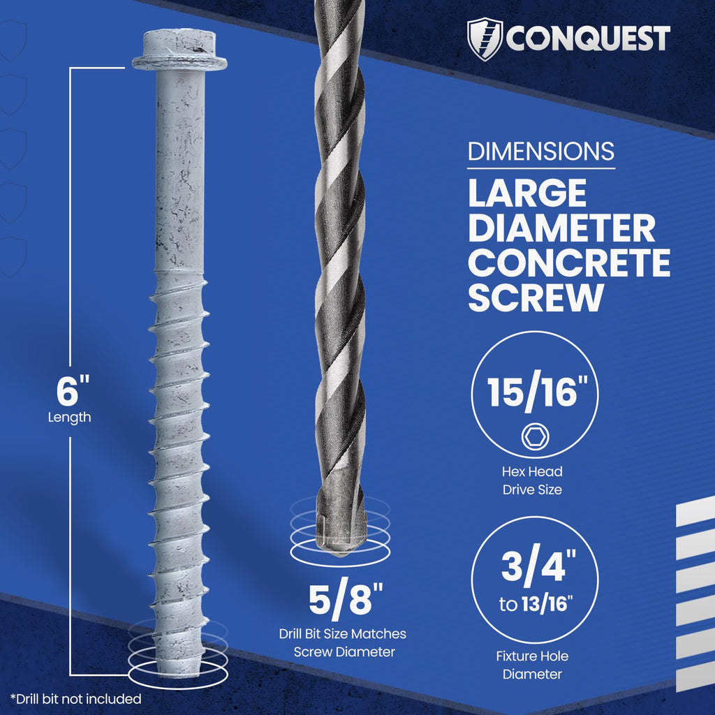 Conquest Galvanized Large Diameter Concrete Screws 5/8” x 6”