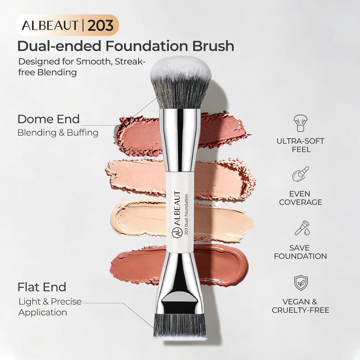 Foundation Brush for Liquid Makeup, Flat+Dome Dual Makeup Brush