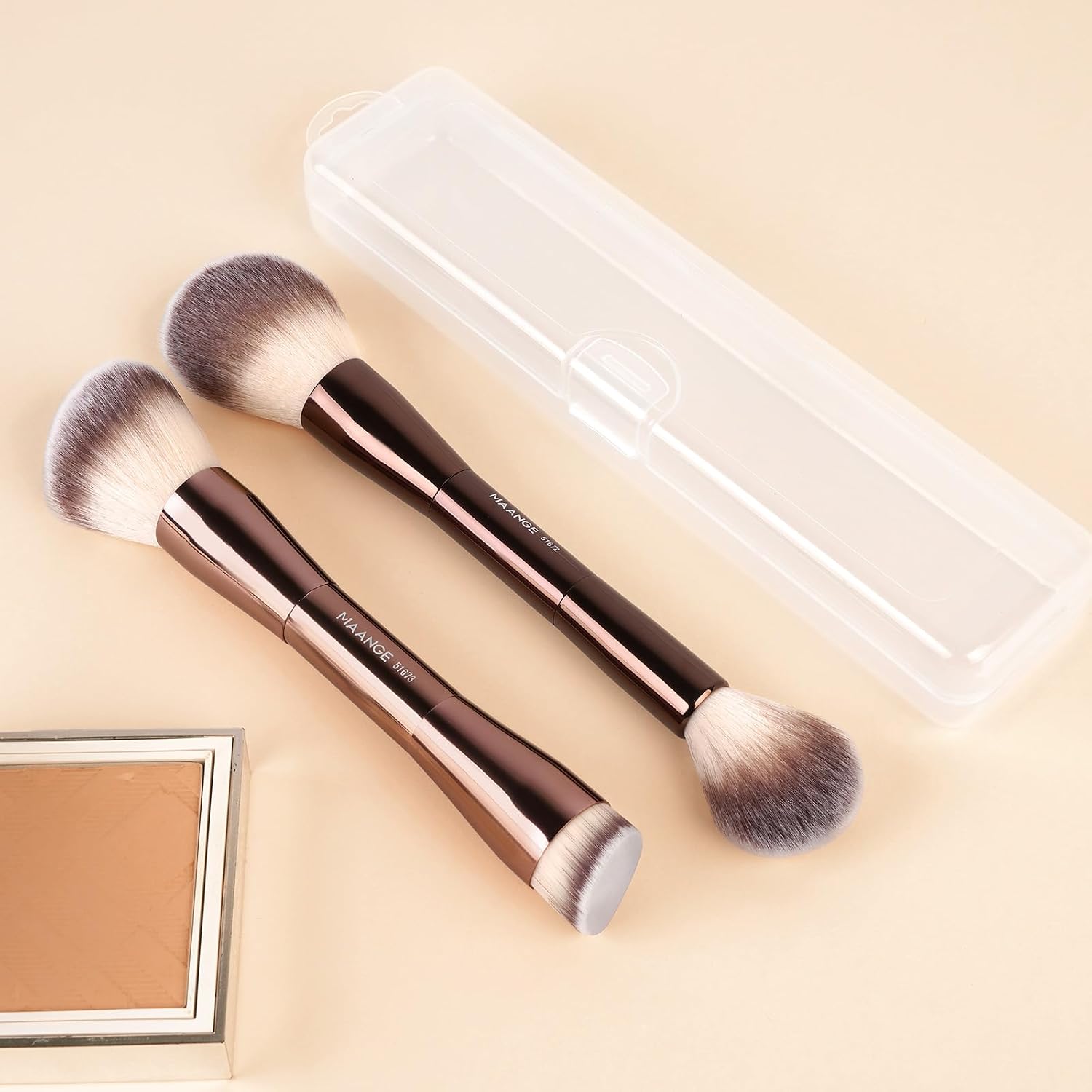Foundation Makeup Brushes Set 2Pcs Double Ended Makeup Brush for Blending Liquid Powder Concealer Cream Blush Buffe