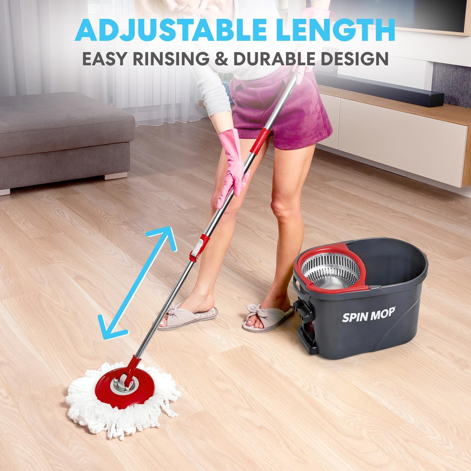 79349 Spin Mop Cleaning System with 3 Microfiber Mop Heads, Red/Black