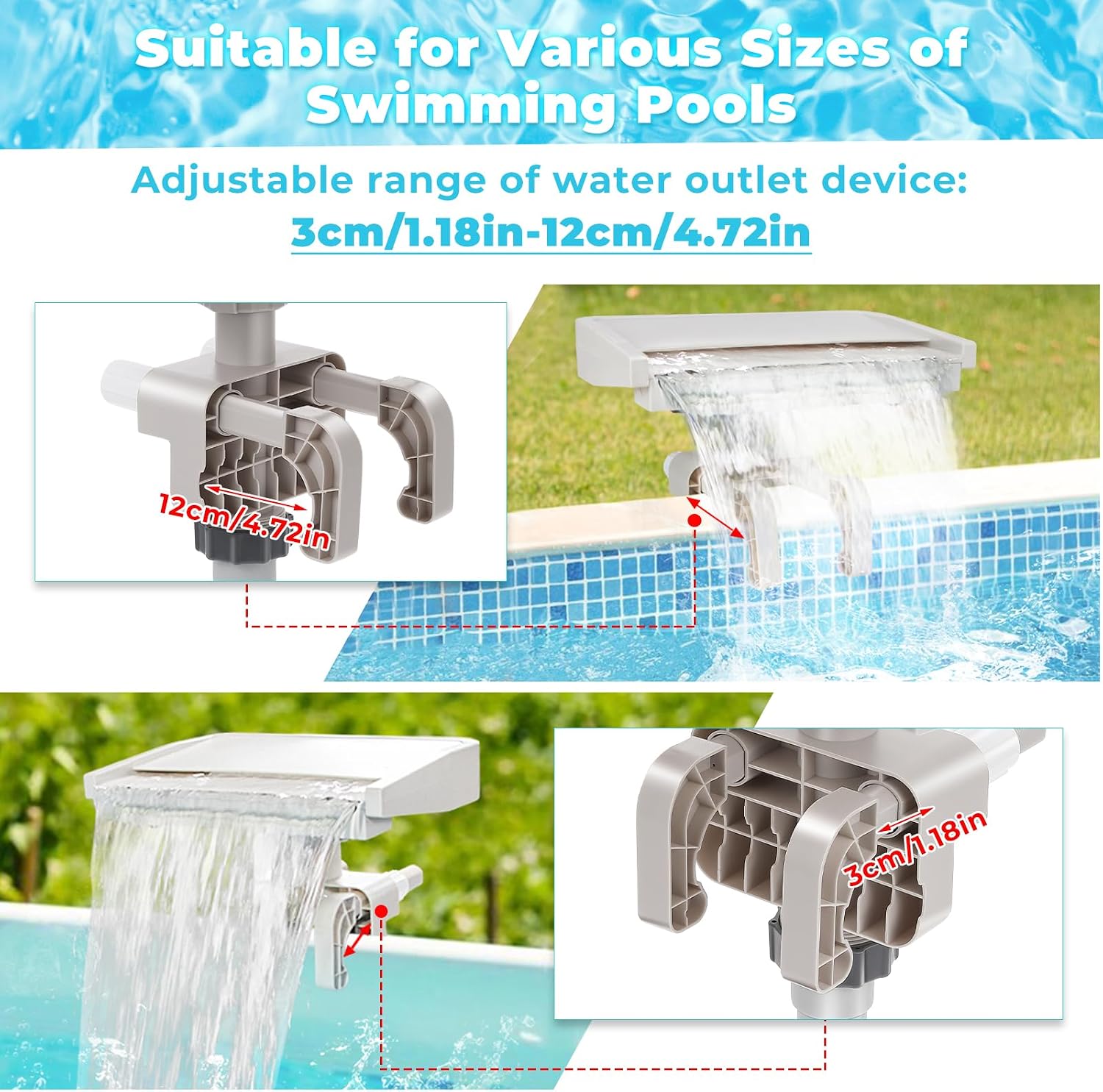 LED Pool Fountain Waterfall for Above Ground Pools, 7 Different Lighting Colors, Smooth Flowing Pool Waterfall