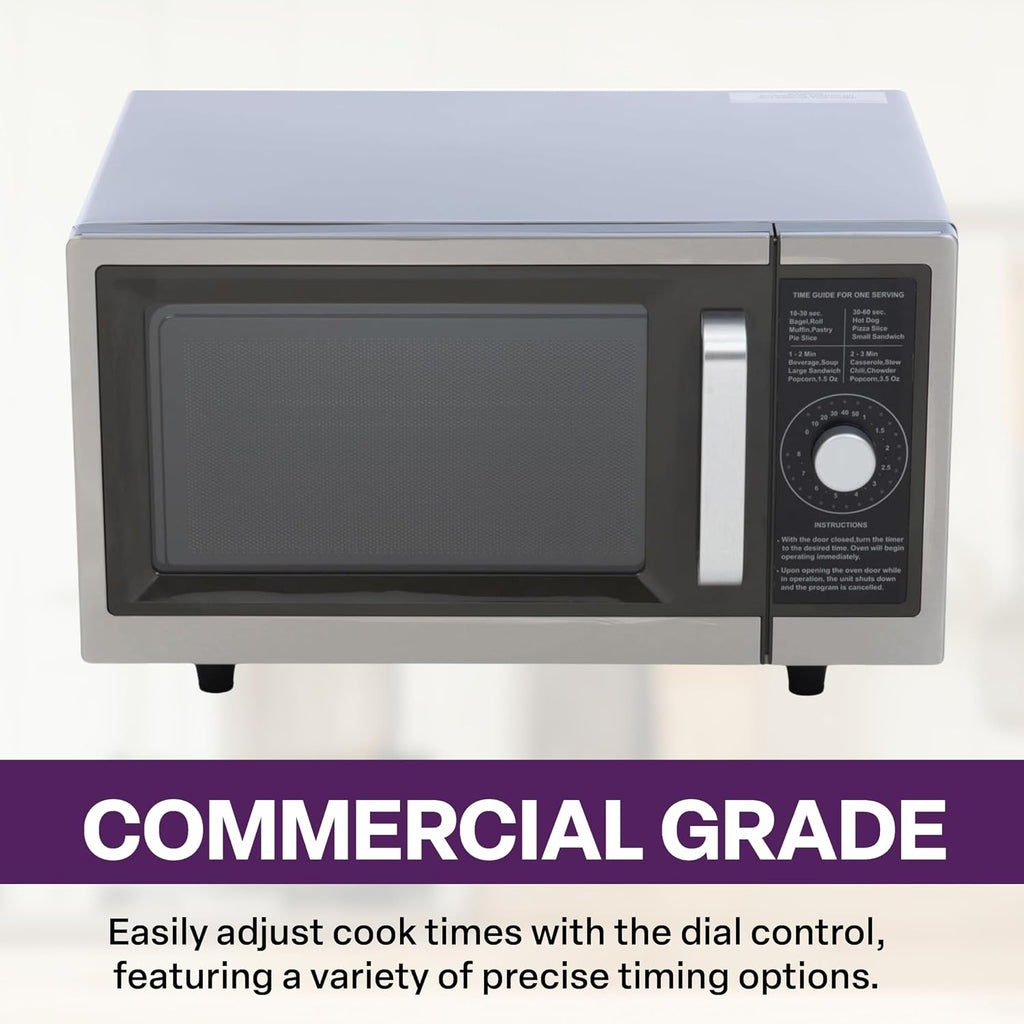 Commercial Microwave with Dial Control, 1 Cubic Feet Interior, Stainless Steel, 1000 Watts, UL and NSF Approved