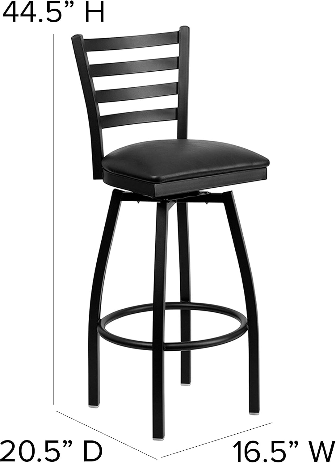Black Ladder Back Swivel Metal Barstool, 2-Pack
