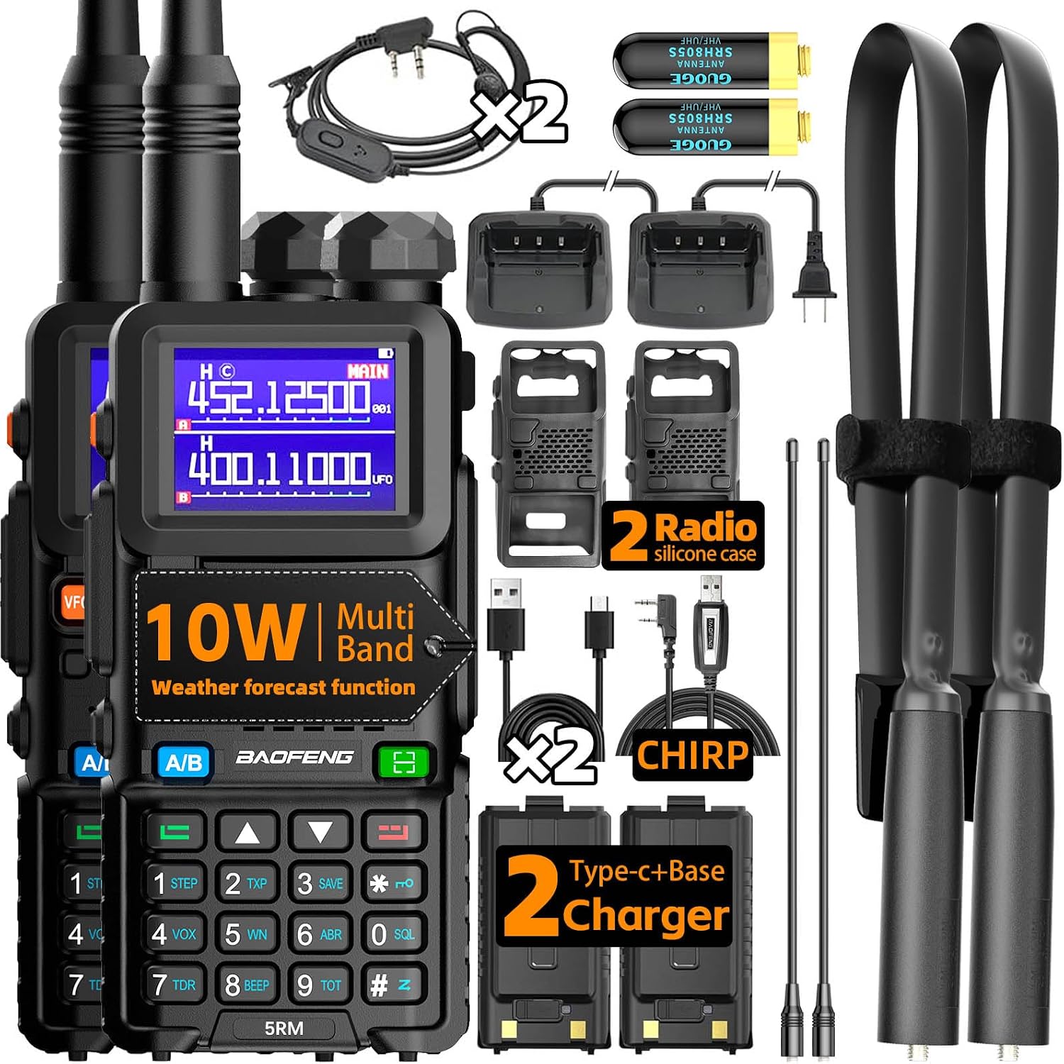 Radio UV-5RM Ham Radio Handheld UV5R Long Range Walkie Talkies | NOAA Weather | Rechargeable |Programming Cable &