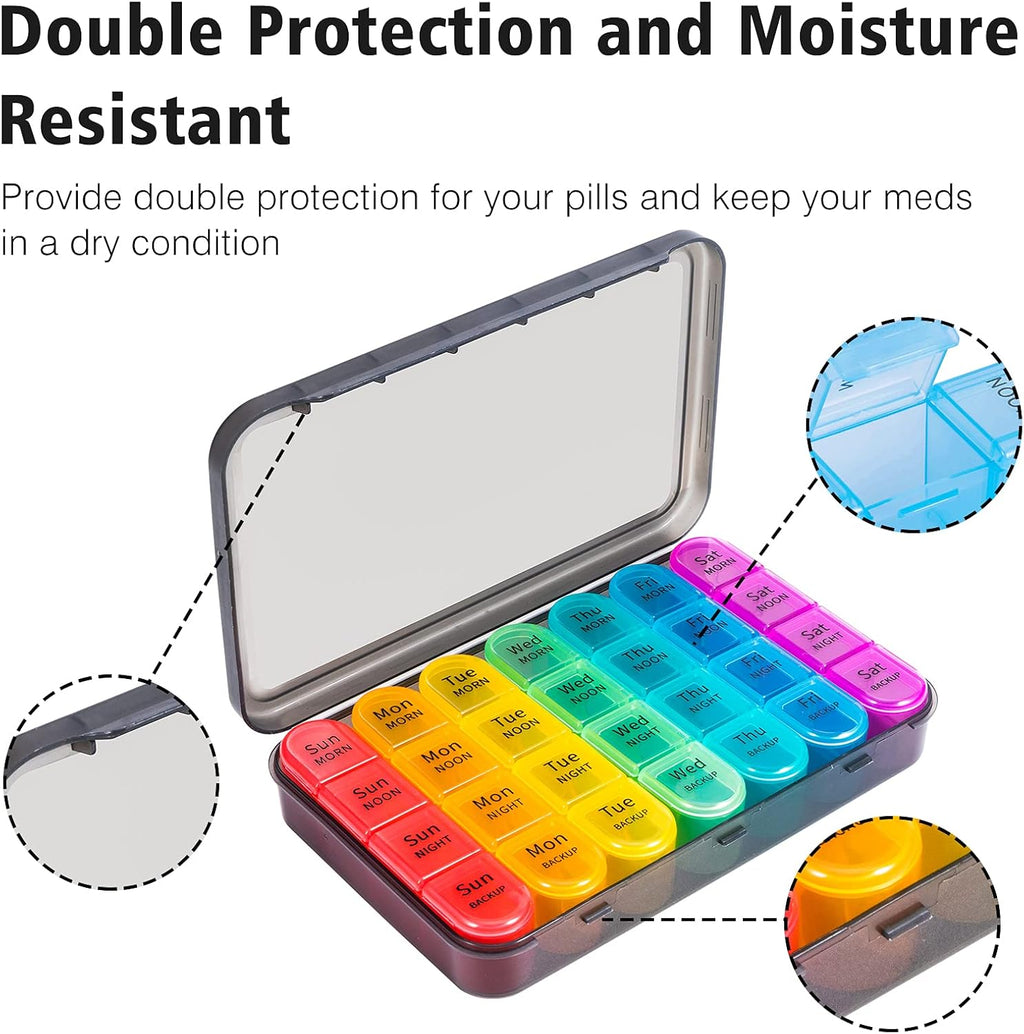 Pill Organizer 4 Times a Day - Pill Box 7 Day, Large Weekly Medicine Pill Organizer for Travel with Removable