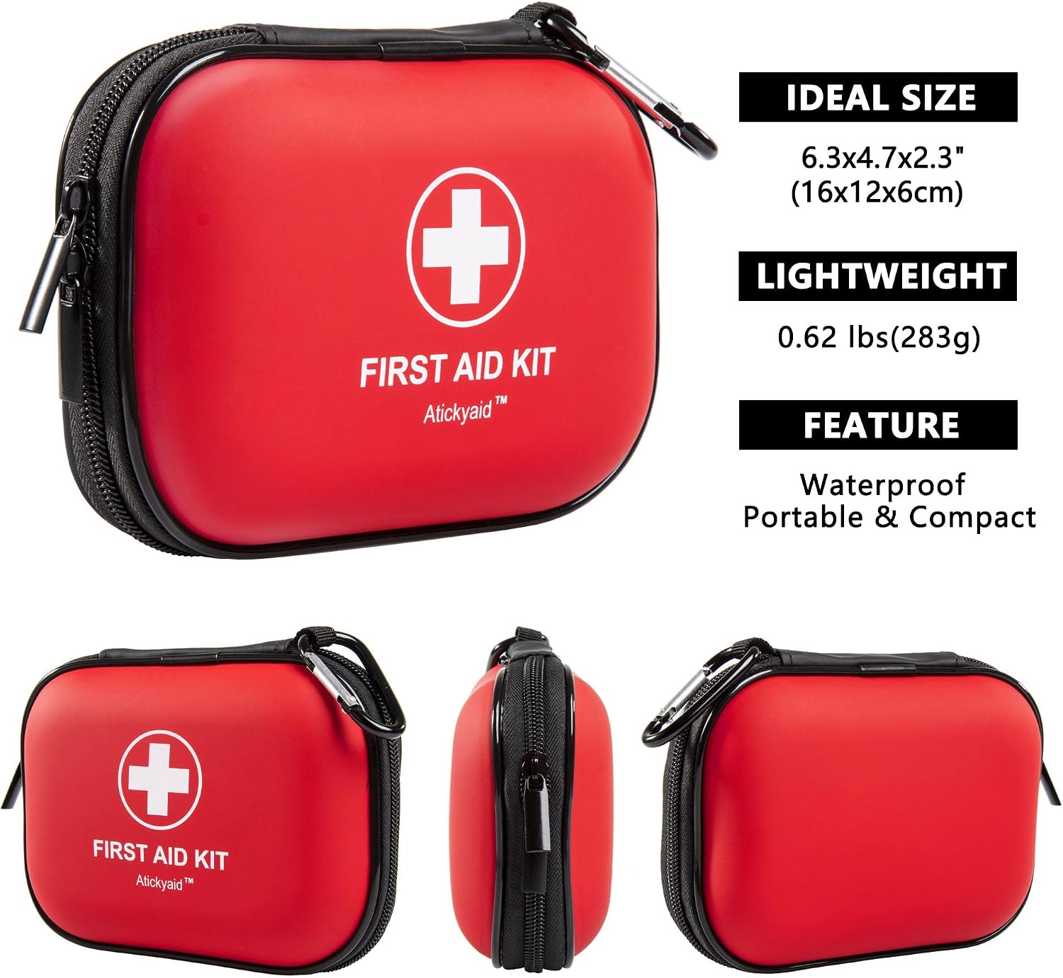 Mini First Aid Kit - 120 Piece Small Waterproof Hard Shell Medical Kit for Car, Home, Office, Travel, Camping