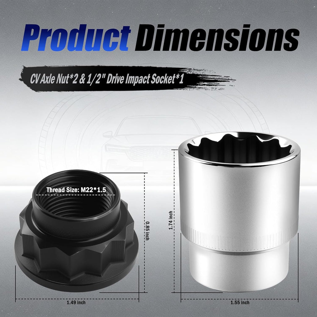2PCS M22x1.5 Front & Rear CV Axle Nut,Spindle Nut OEM#90080-17238