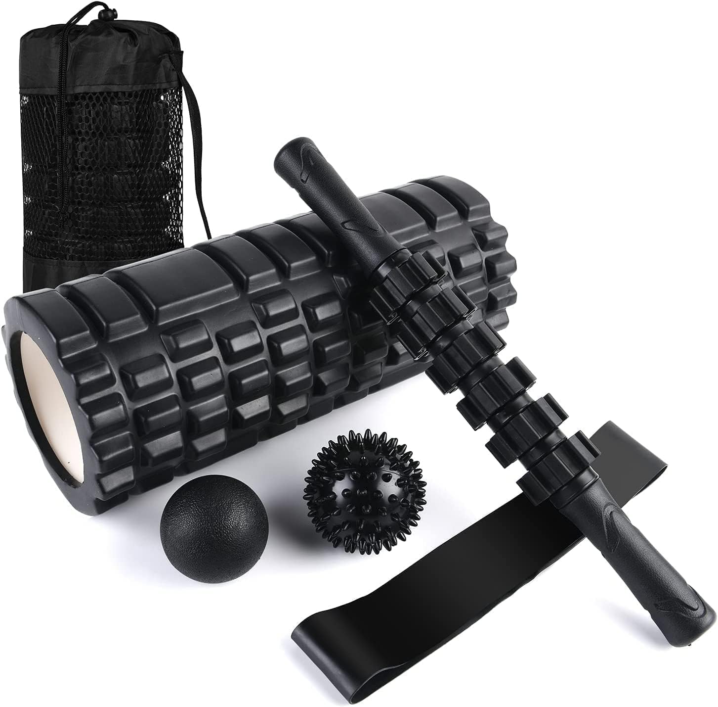 6 in1 Foam Roller Set, Trigger Point Foam Roller, Yoga Stick, Massage Ball, Fixation Ball, Fitness Stretching Strap